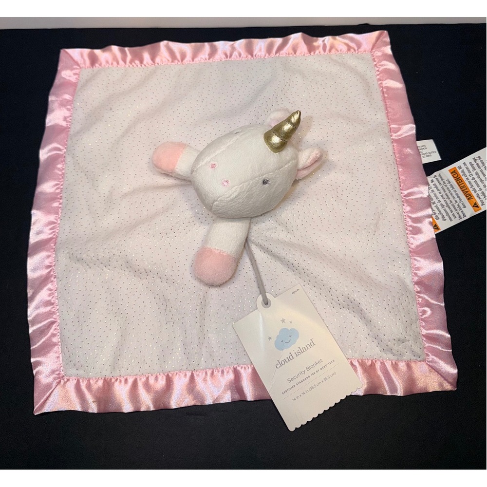 Cloud Island Unicorn Security Blanket White Pink Satin Gold Glitter Lovey NWT